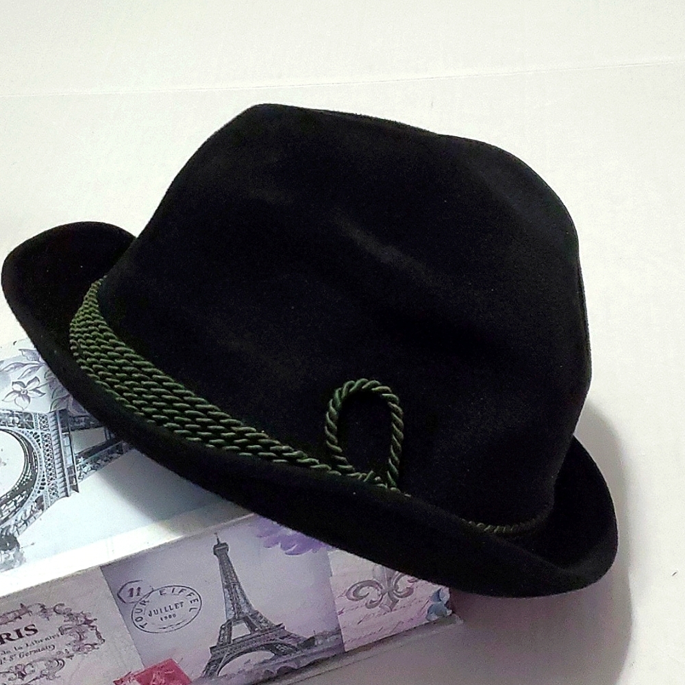 Collins Hute Wien Dark Green Suede Vintage Boho Chic Fedora Hat